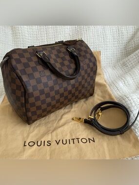 Louis Vuitton Speedy 30 Damier Ebene Canvas Bag with Removable Strap